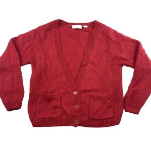 Vintage Penbrooke Lane Red Mohair Blend Cardigan Sweater Womens Size Small Fuzzy